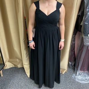 Black, full length, bridesmaid dress, open back heart shaped, custom sizing (12)